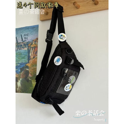 Plain Waist Bag / Charm / Pin / Set - Black / One Size