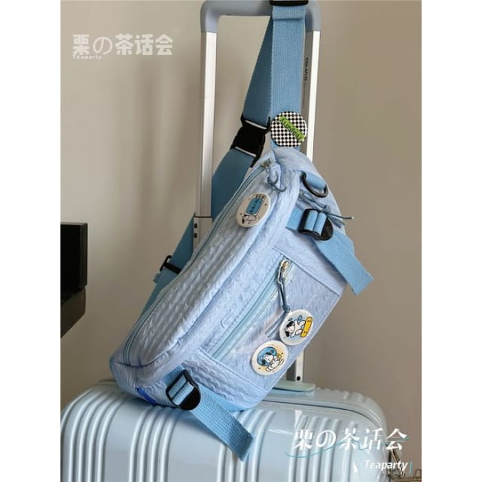 Plain Waist Bag / Charm / Pin / Set - Blue / One Size