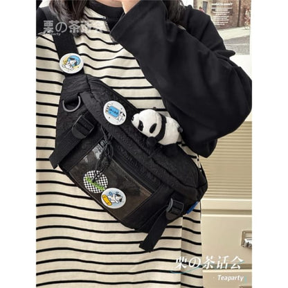 Plain Waist Bag / Charm / Pin / Set - With Panda - Black