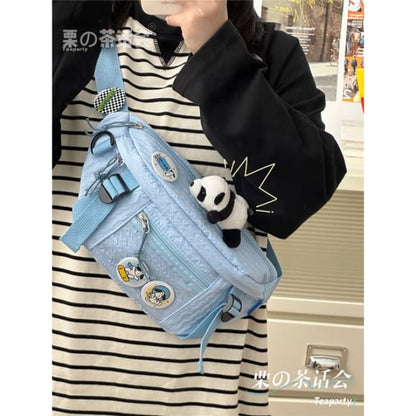 Plain Waist Bag / Charm / Pin / Set - With Panda - Blue