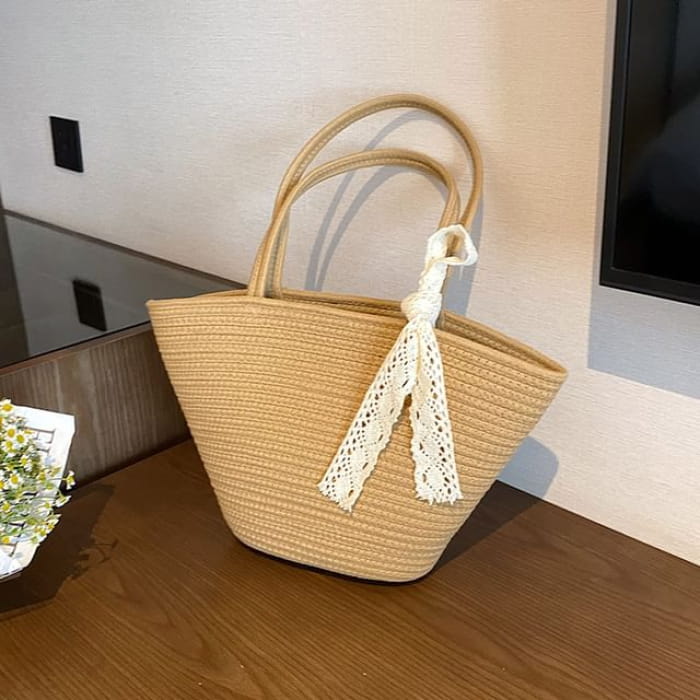 Plain Woven Tote Bag - Khaki / One Size