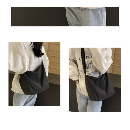 Plain Zip Nylon Shoulder Bag