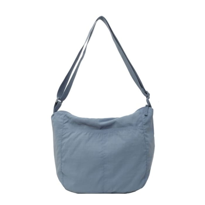 Plain Zip Nylon Shoulder Bag - Blue / One Size