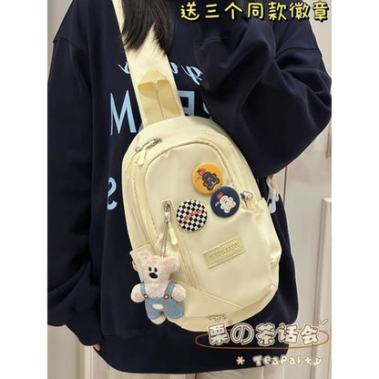 Plain Zip Sling Bag - With Dress Bear - Yellow / One Size