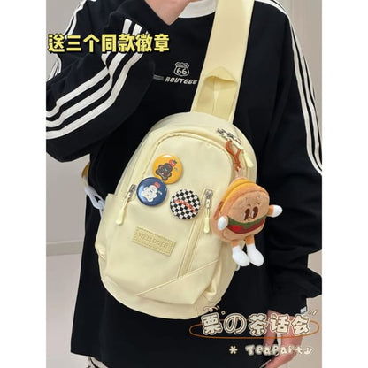 Plain Zip Sling Bag - With Hamburger - Yellow / One Size