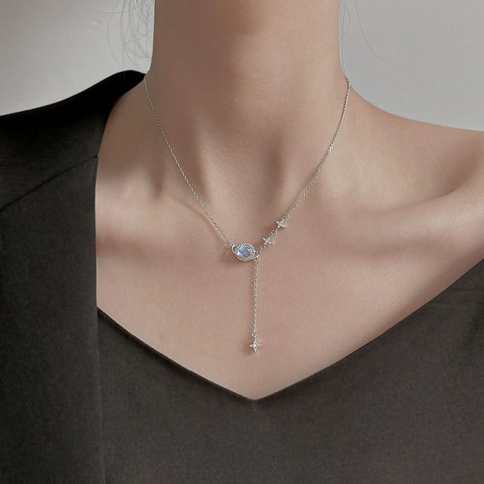 Planet Rhinestone Alloy Lariat Necklace