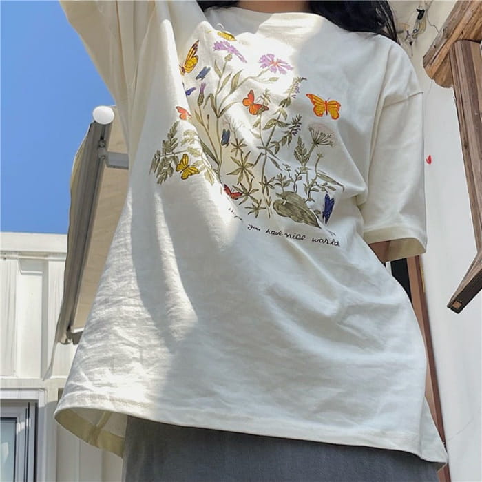 Plant Floral Graphic T-Shirt - T-Shirts