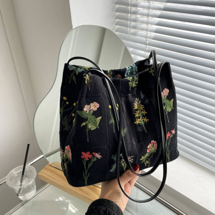 Plant Flower Embroidery Mini Bag - Standart / Black - Bags