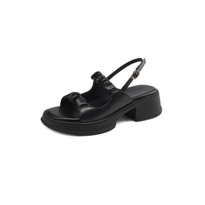 Platform Block Heel Plain Sandals - Black / 33