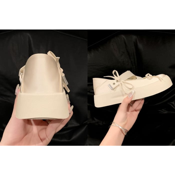 Platform Bow Accent Satin Mary Jane Shoes