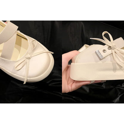 Platform Bow Accent Satin Mary Jane Shoes