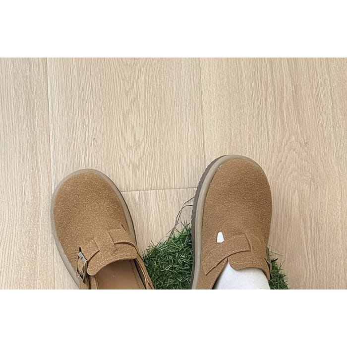 Platform Buckled Faux Suede Slip Ons