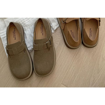 Platform Buckled Faux Suede Slip Ons