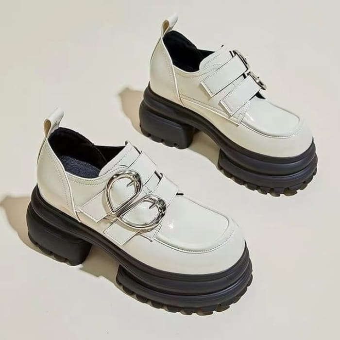 Platform Buckled Loafers - White / 35