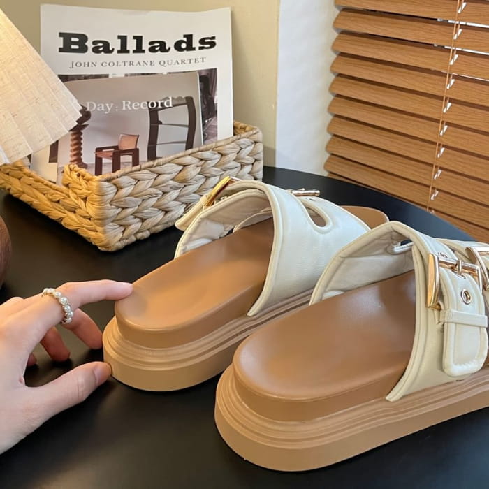 Platform Buckled Slide Sandals