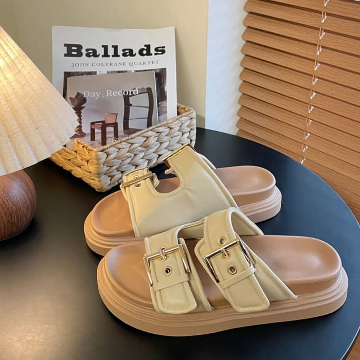 Platform Buckled Slide Sandals