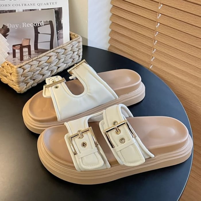 Platform Buckled Slide Sandals