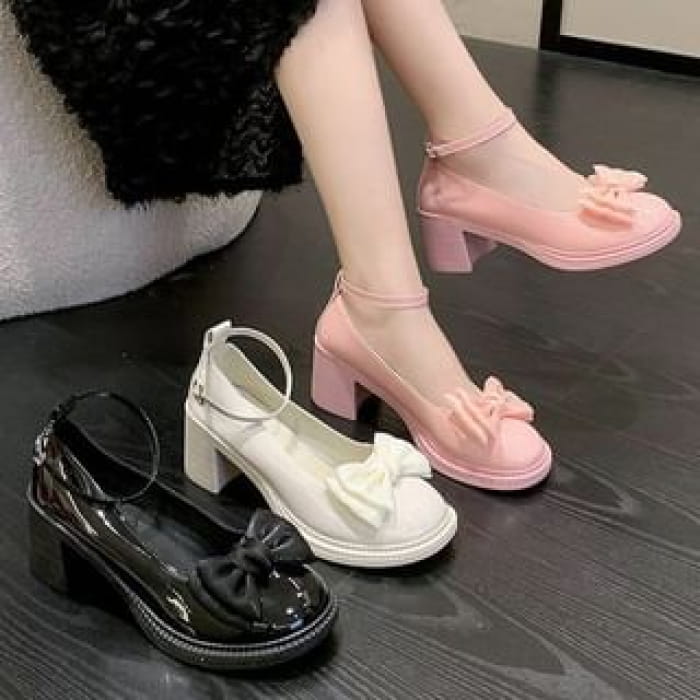 Platform Chunky Heel Bow Ankle Strap Sandals