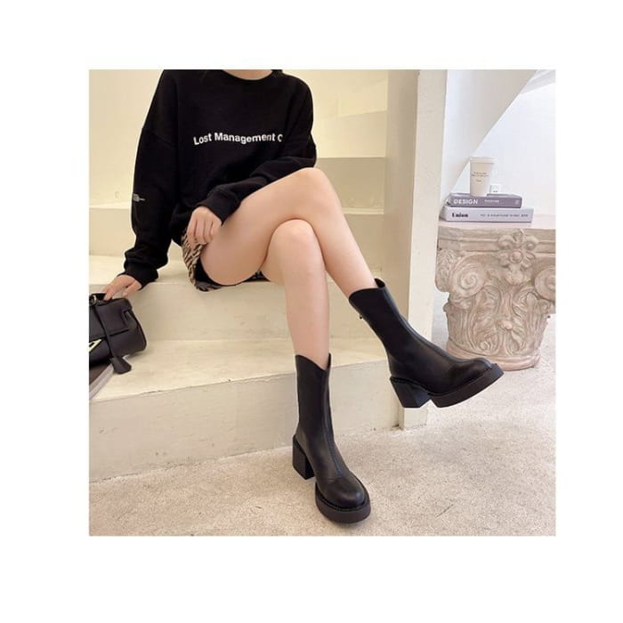 Platform Chunky Heel Mid-Calf Boots