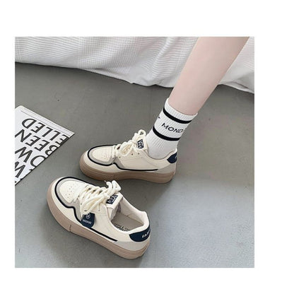 Platform Color Block Applique Faux Leather Lace-Up Sneakers