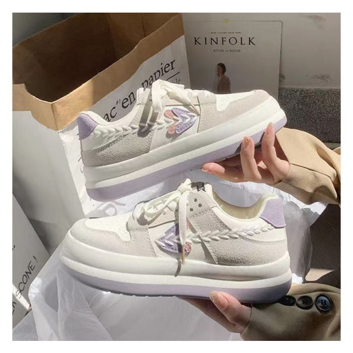 Platform Color Block Stitch Panel Sneakers