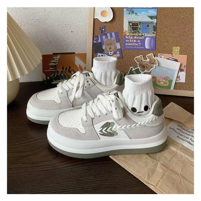 Platform Color Block Stitch Panel Sneakers