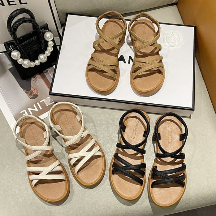 Platform Cross Strap Faux Leather Slingback Sandals