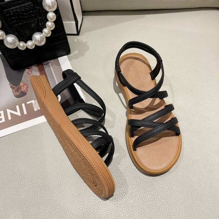 Platform Cross Strap Faux Leather Slingback Sandals