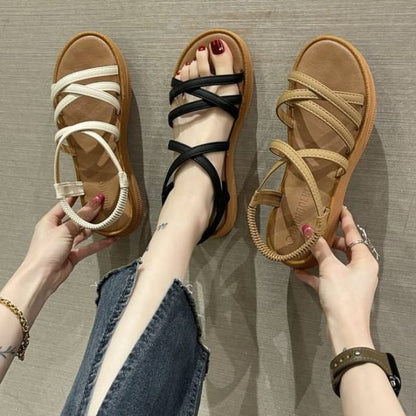 Platform Cross Strap Faux Leather Slingback Sandals