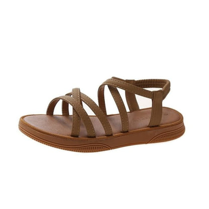 Platform Cross Strap Faux Leather Slingback Sandals - Brown