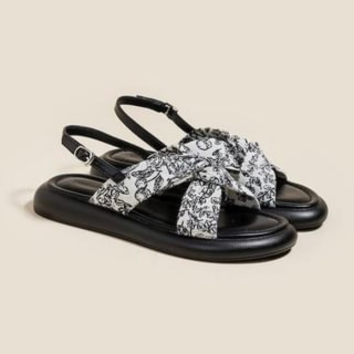 Platform Cross Strap Plain Faux Leather Slingback Sandals