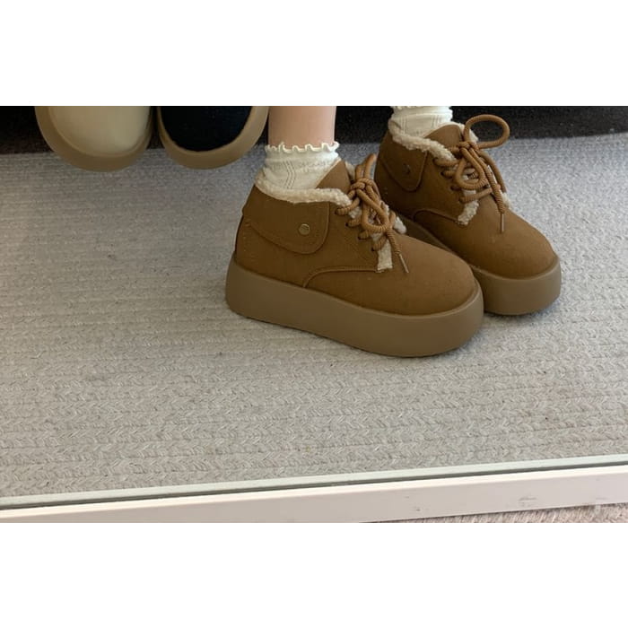 Platform Fleece-Lined Lace-Up Faux Suede Shoes