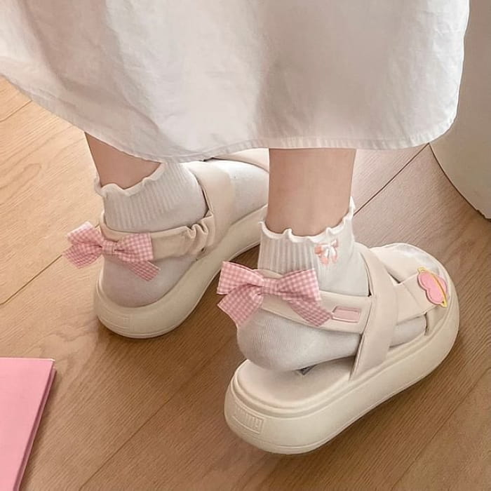 Platform Heart Applique Bow Sandals