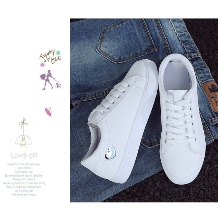 Platform Heart Print Faux Leather Lace-Up Sneakers