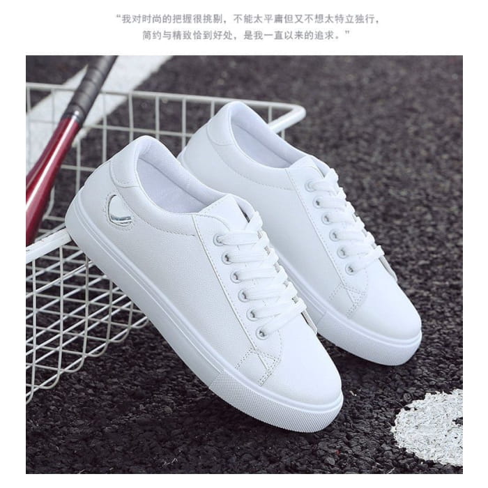 Platform Heart Print Faux Leather Lace-Up Sneakers