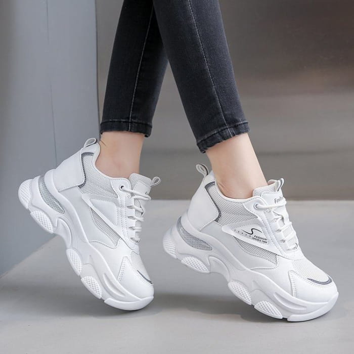 Platform Hidden Wedge Panel Mesh Sneakers