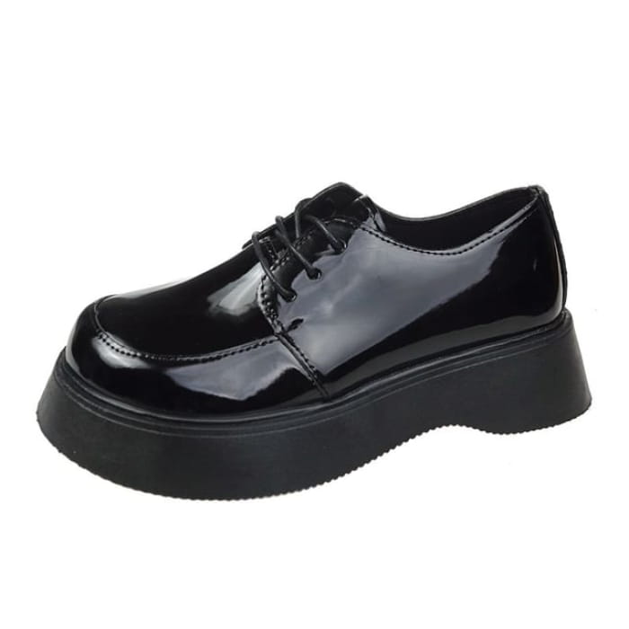 Platform Lace Up Shoes - Patent - Black / 35