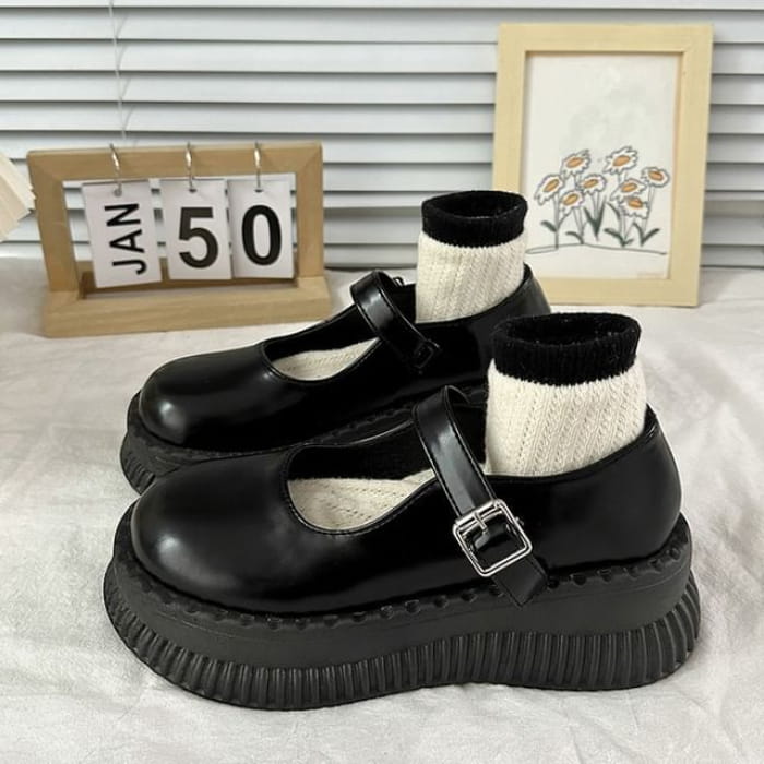 Platform Mary Jane Shoes - Black / 35