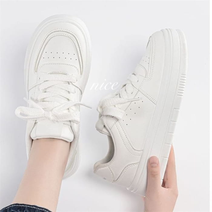 Platform Panel Faux Leather Sneakers - White / 35