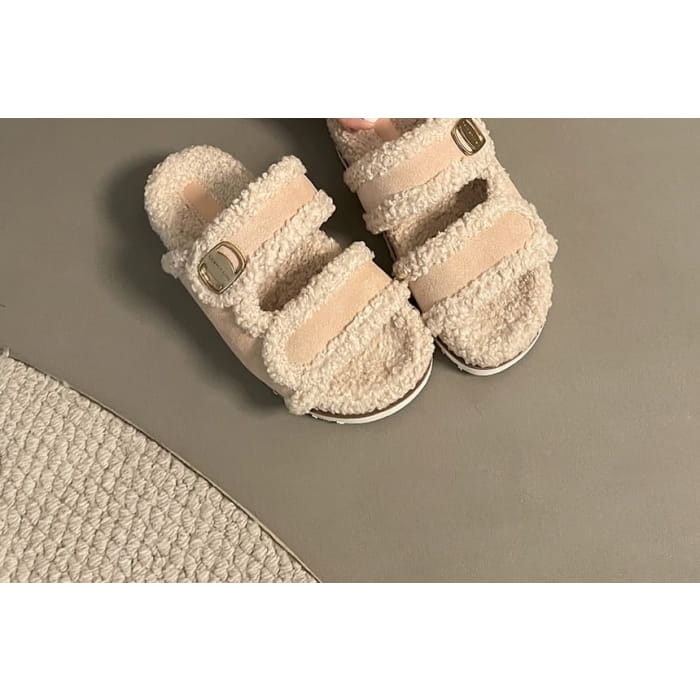 Platform Panel Fleece Slide Sandals