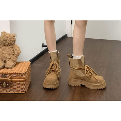 Platform Panel Lace Up Short Boots