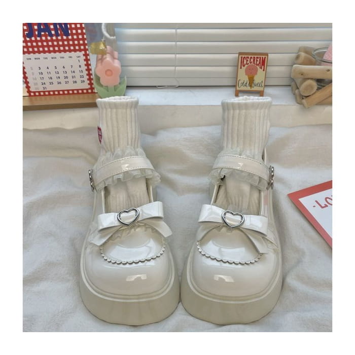 Platform Patent Heart Buckled Mary Jane Shoes