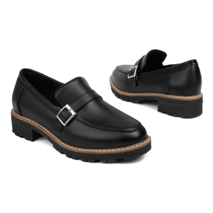 Platform Plain Buckled Faux Leather Shoes