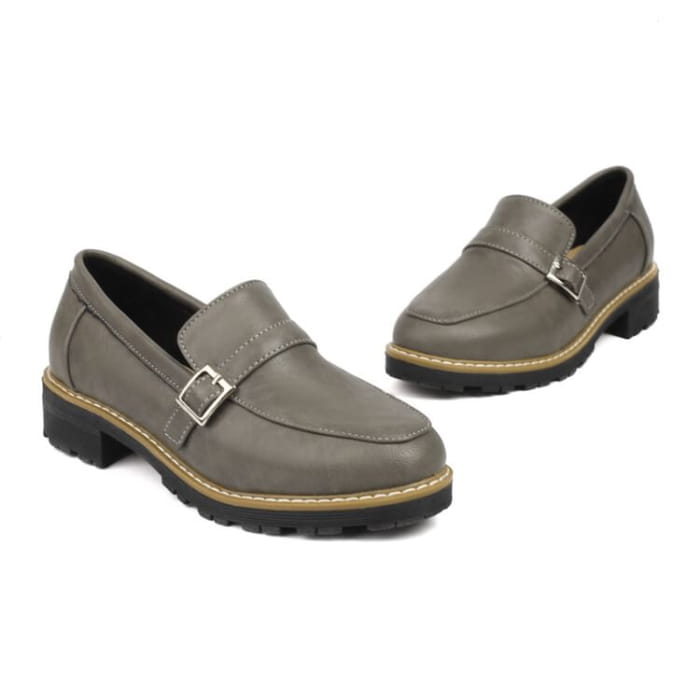 Platform Plain Buckled Faux Leather Shoes