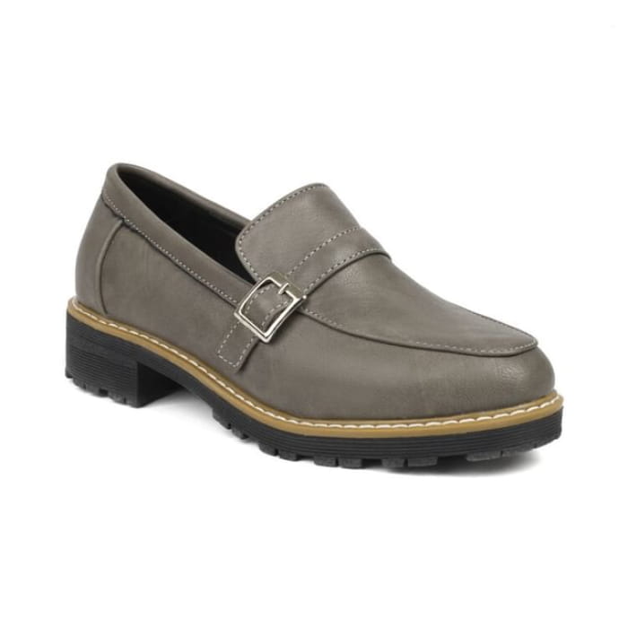 Platform Plain Buckled Faux Leather Shoes - Gray / 32