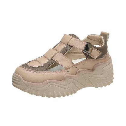 Platform Plain Buckled Sandals - Almond / 35