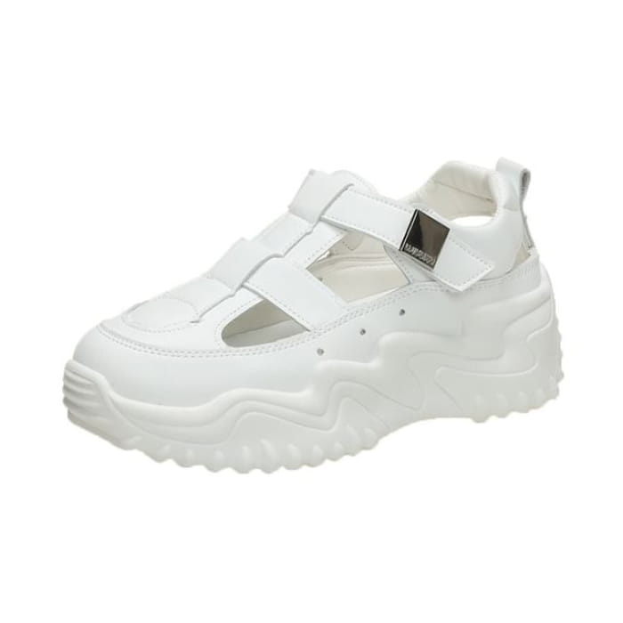 Platform Plain Buckled Sandals - White / 35