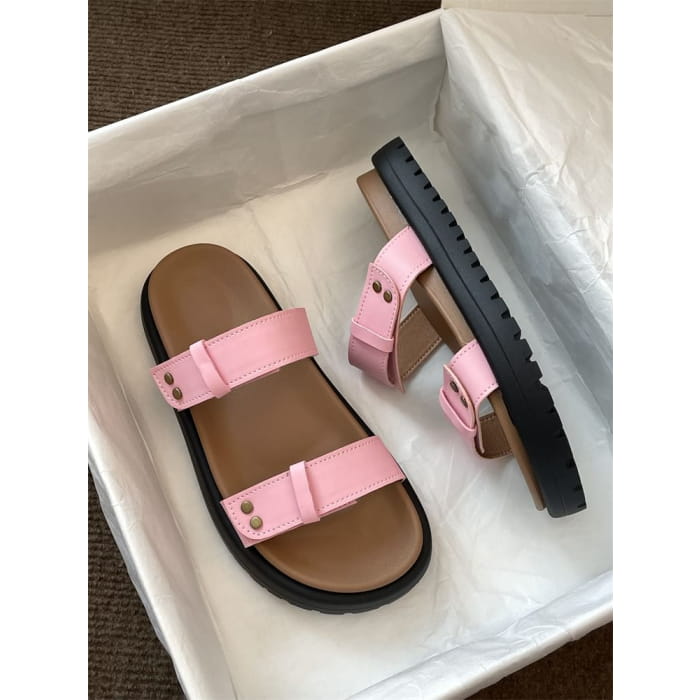 Platform Plain Faux Leather Slide Sandals