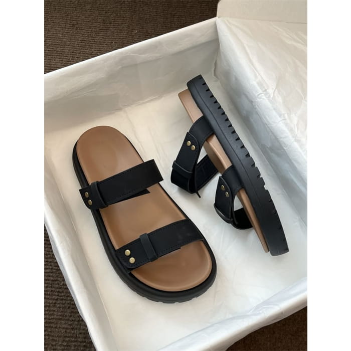 Platform Plain Faux Leather Slide Sandals