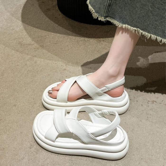 Platform Plain Faux Leather Slingback Sandals - Shoes